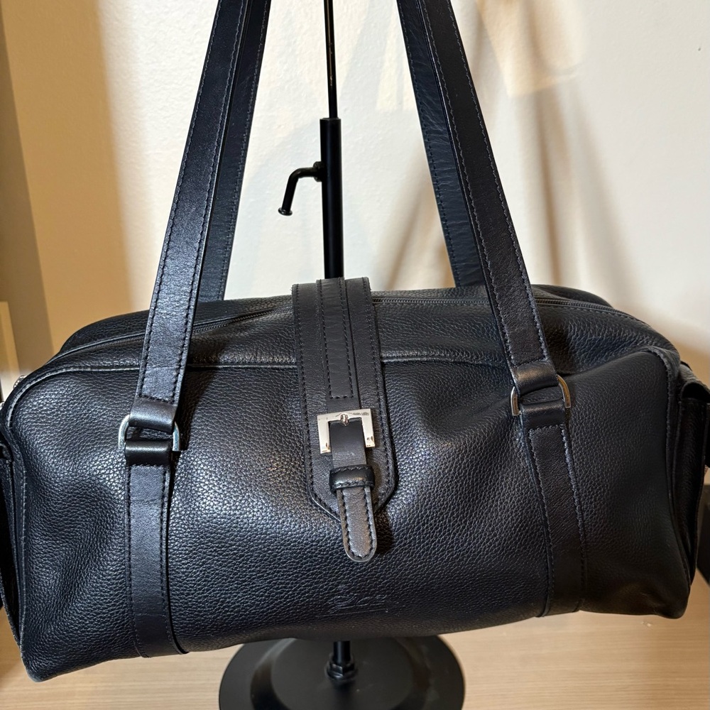 Longchamp Black Leather Handbag with Silver Buckle - Picture 1 of 9